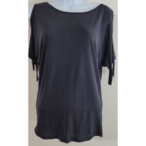 Love J Charcoal Gray Black Cold Shoulder With Ties Top Small Stretchy Soft